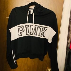 PINK Cropped Hoodie Sz:LARGE
